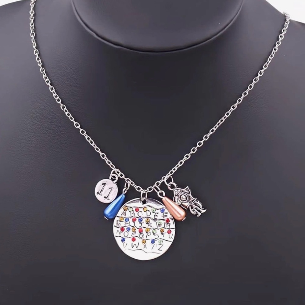 Stranger Things Themed Charm Necklace with Alphabet Wall + 3 Charms & Gift 🎁